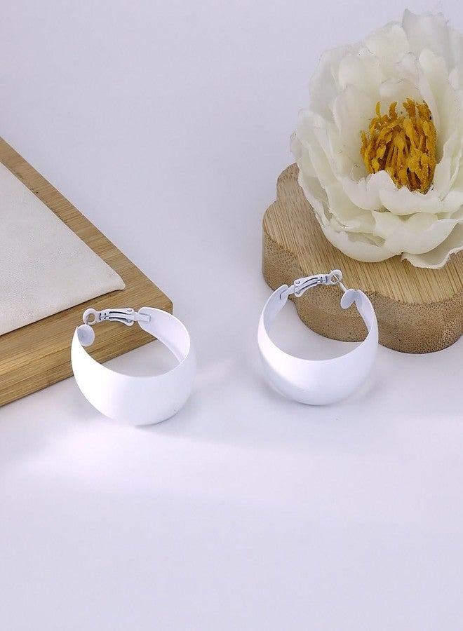 Xeyau Chunky Hoop Earrings for Women 1.6Inch Earrings 80s 90s Statement Wide Hoop Earrings Large Trendy Exaggerated Earring Vintage Neon Earrings Jewelry Accessories (A-White) - Image 5